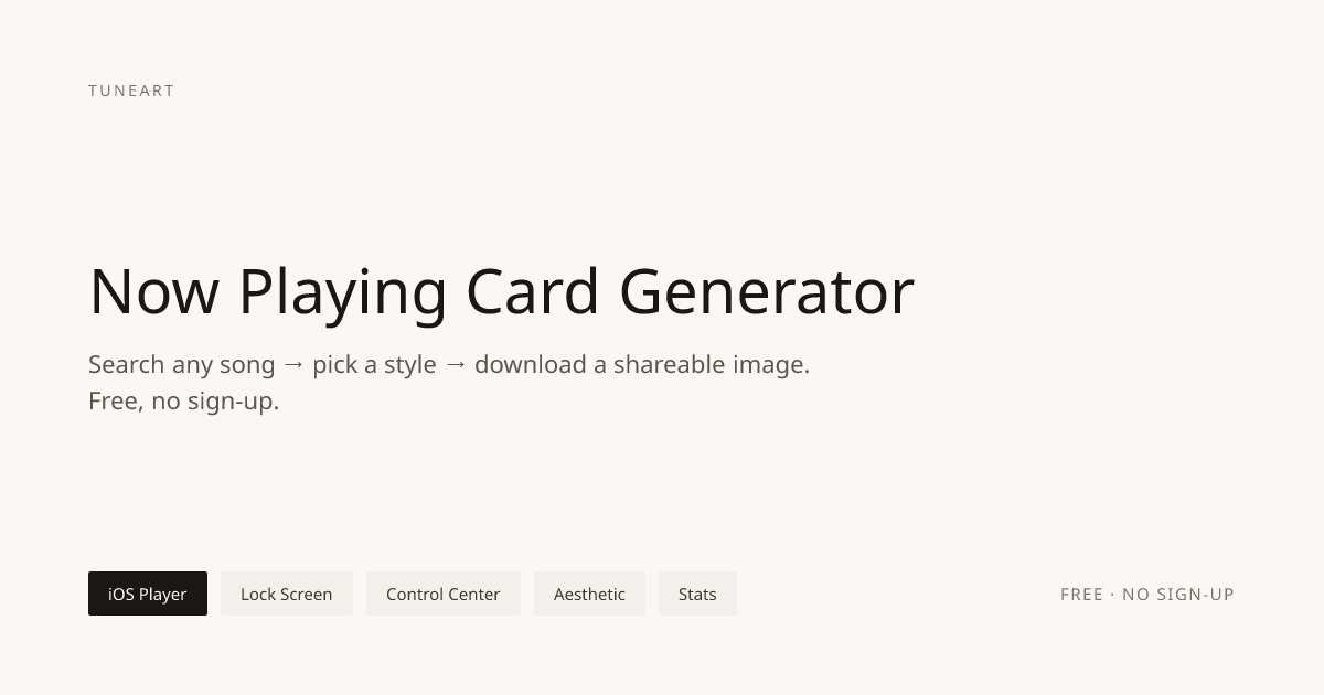 Now Playing Card Generator — Free Music Share Image | TuneArt